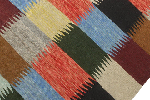 handmade Modern Kilim Rust Blue Hand-Woven RECTANGLE 100% WOOL area rug 8x11