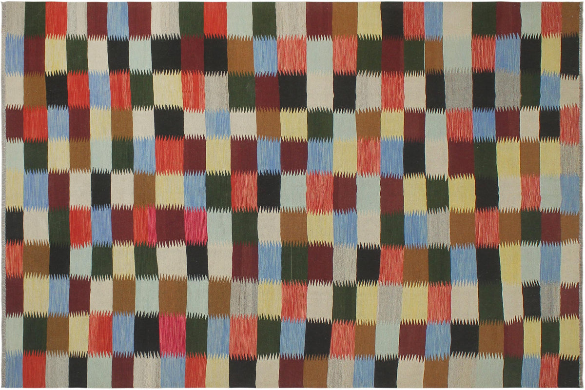 handmade Modern Kilim Rust Blue Hand-Woven RECTANGLE 100% WOOL area rug 8x11