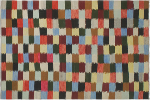 handmade Modern Kilim Rust Blue Hand-Woven RECTANGLE 100% WOOL area rug 8x11