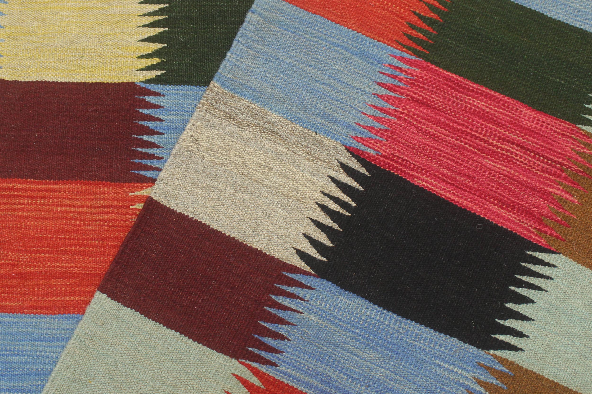 handmade Modern Kilim Rust Blue Hand-Woven RECTANGLE 100% WOOL area rug 8x11