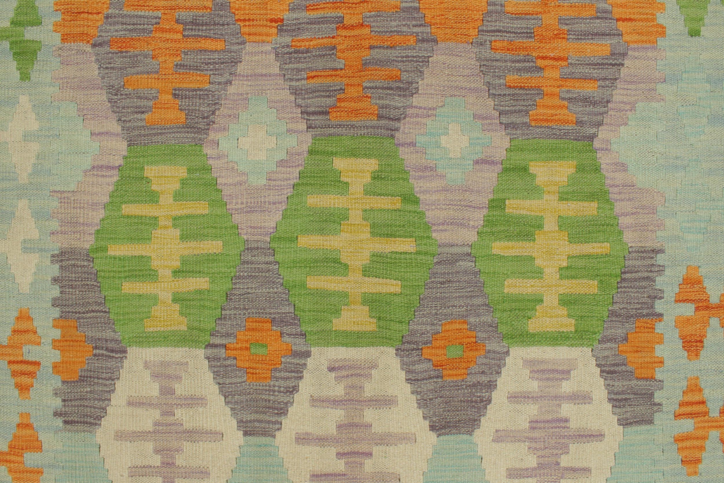handmade Geometric Kilim Blue Beige Hand-Woven RECTANGLE 100% WOOL area rug 4 x 6