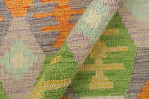 handmade Geometric Kilim Blue Beige Hand-Woven RECTANGLE 100% WOOL area rug 4 x 6