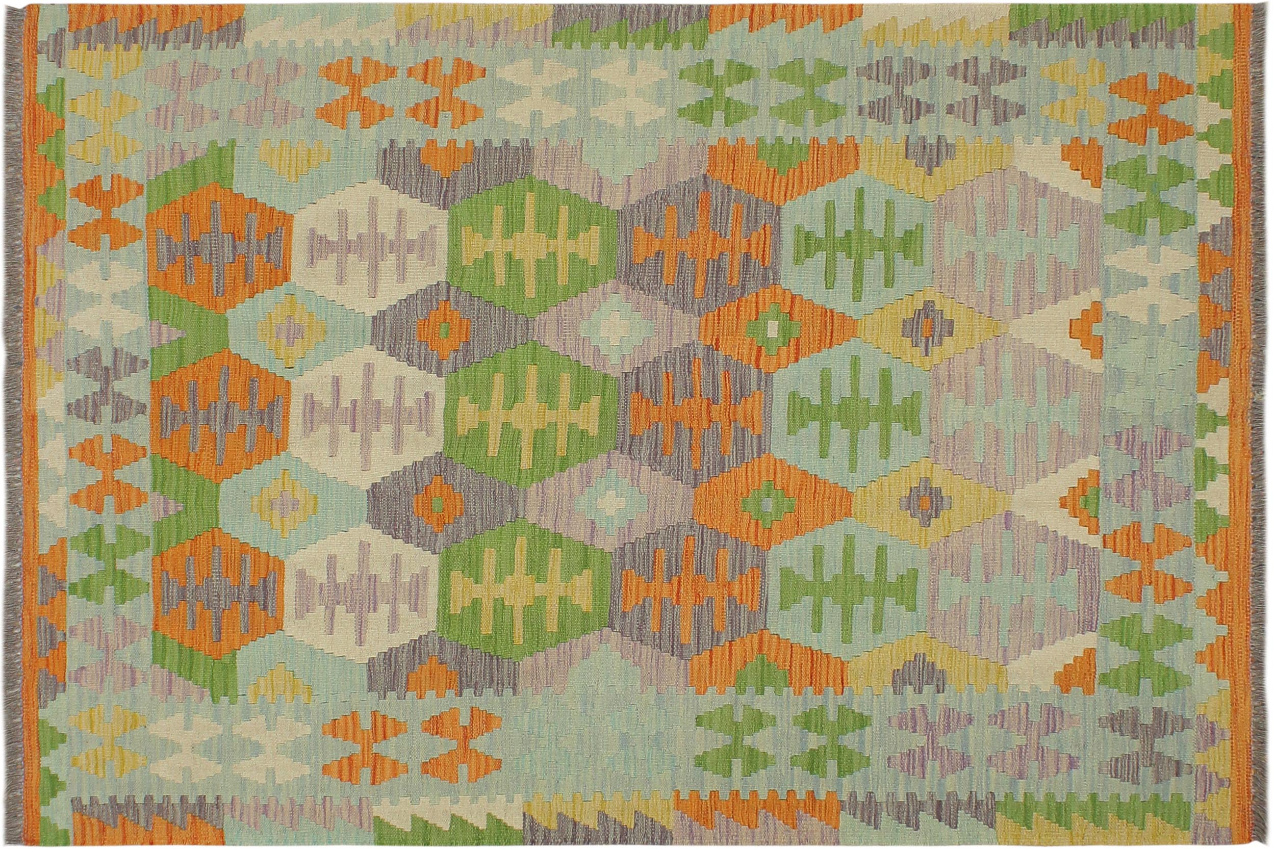 handmade Geometric Kilim Blue Beige Hand-Woven RECTANGLE 100% WOOL area rug 4 x 6