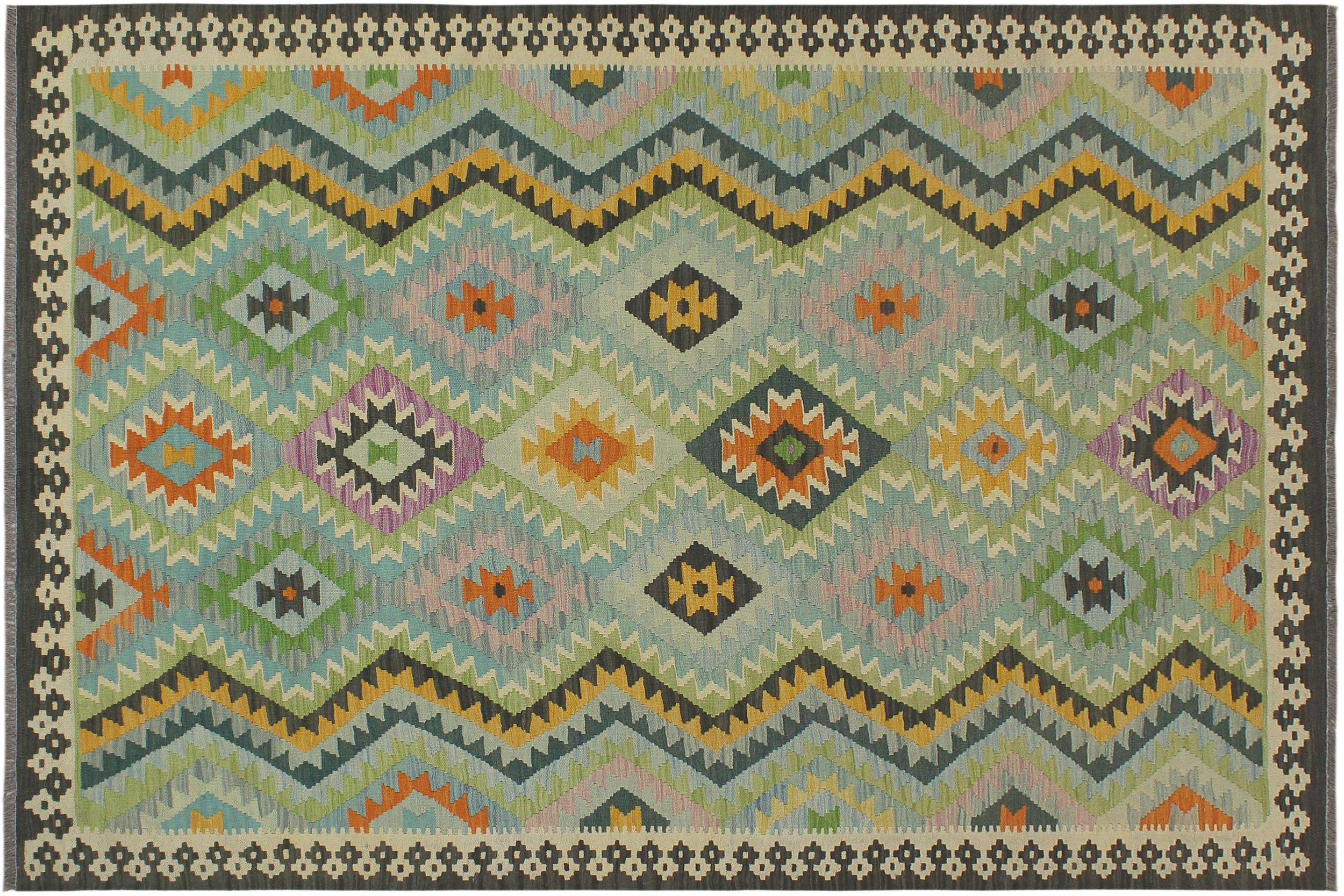 handmade Geometric Kilim Blue Charcoal Hand-Woven RECTANGLE 100% WOOL area rug 6 x 8