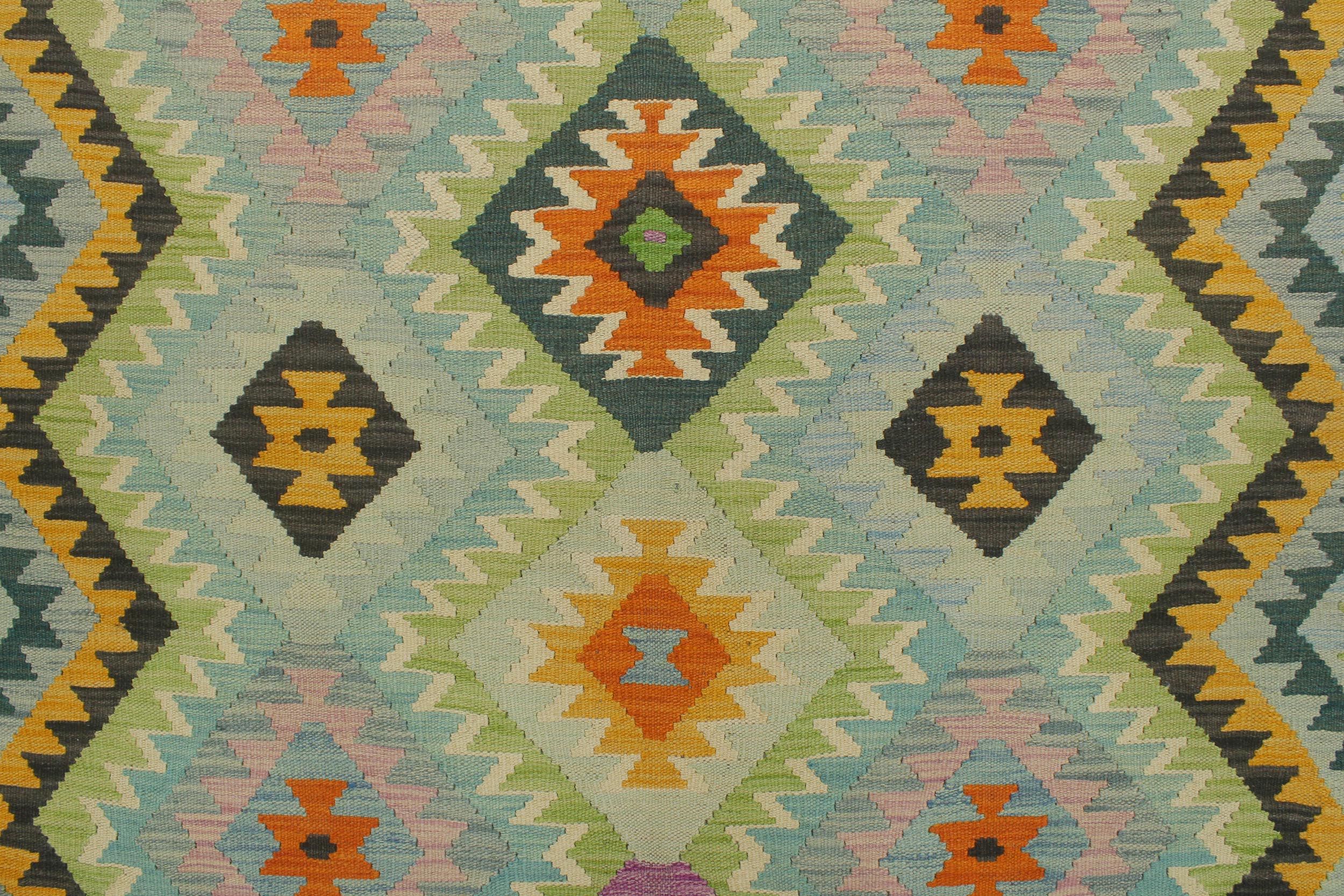 handmade Geometric Kilim Blue Charcoal Hand-Woven RECTANGLE 100% WOOL area rug 6 x 8