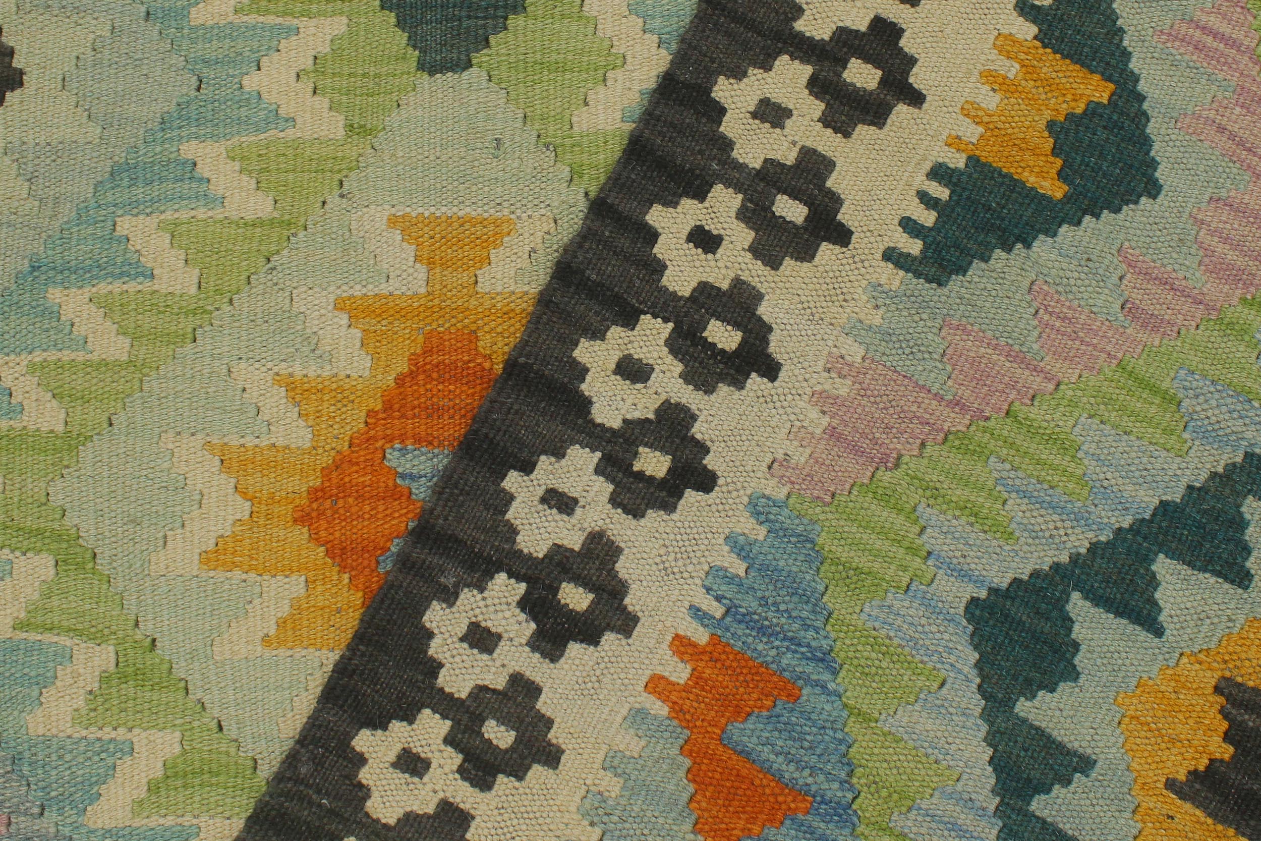 handmade Geometric Kilim Blue Charcoal Hand-Woven RECTANGLE 100% WOOL area rug 6 x 8