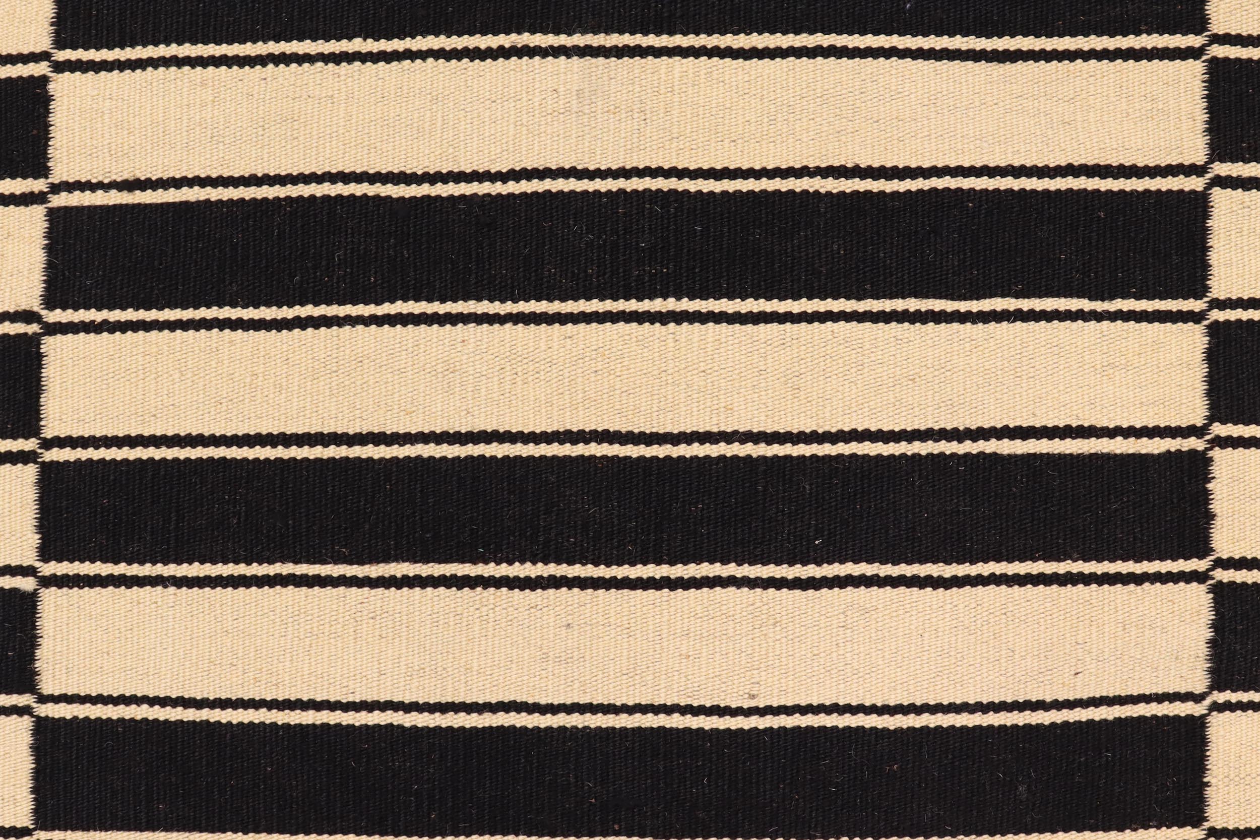 handmade Modern Kilim Beige Black Hand-Woven RECTANGLE 100% WOOL area rug 6 x 8