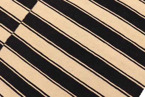handmade Modern Kilim Beige Black Hand-Woven RECTANGLE 100% WOOL area rug 6 x 8