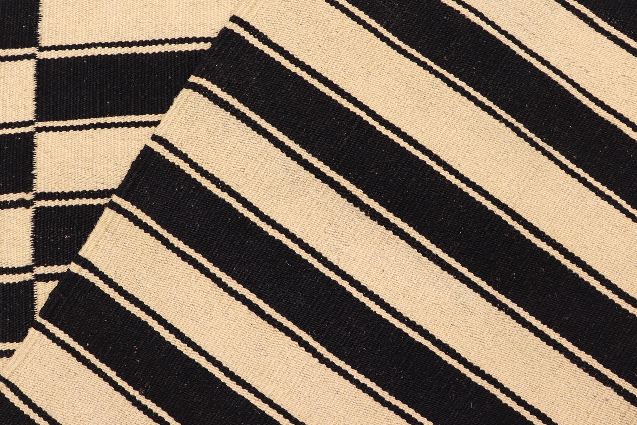 handmade Modern Kilim Beige Black Hand-Woven RECTANGLE 100% WOOL area rug 6 x 8