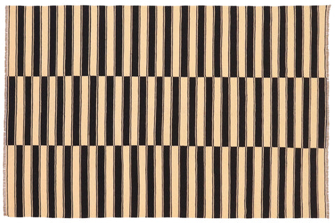 handmade Modern Kilim Beige Black Hand-Woven RECTANGLE 100% WOOL area rug 6 x 8