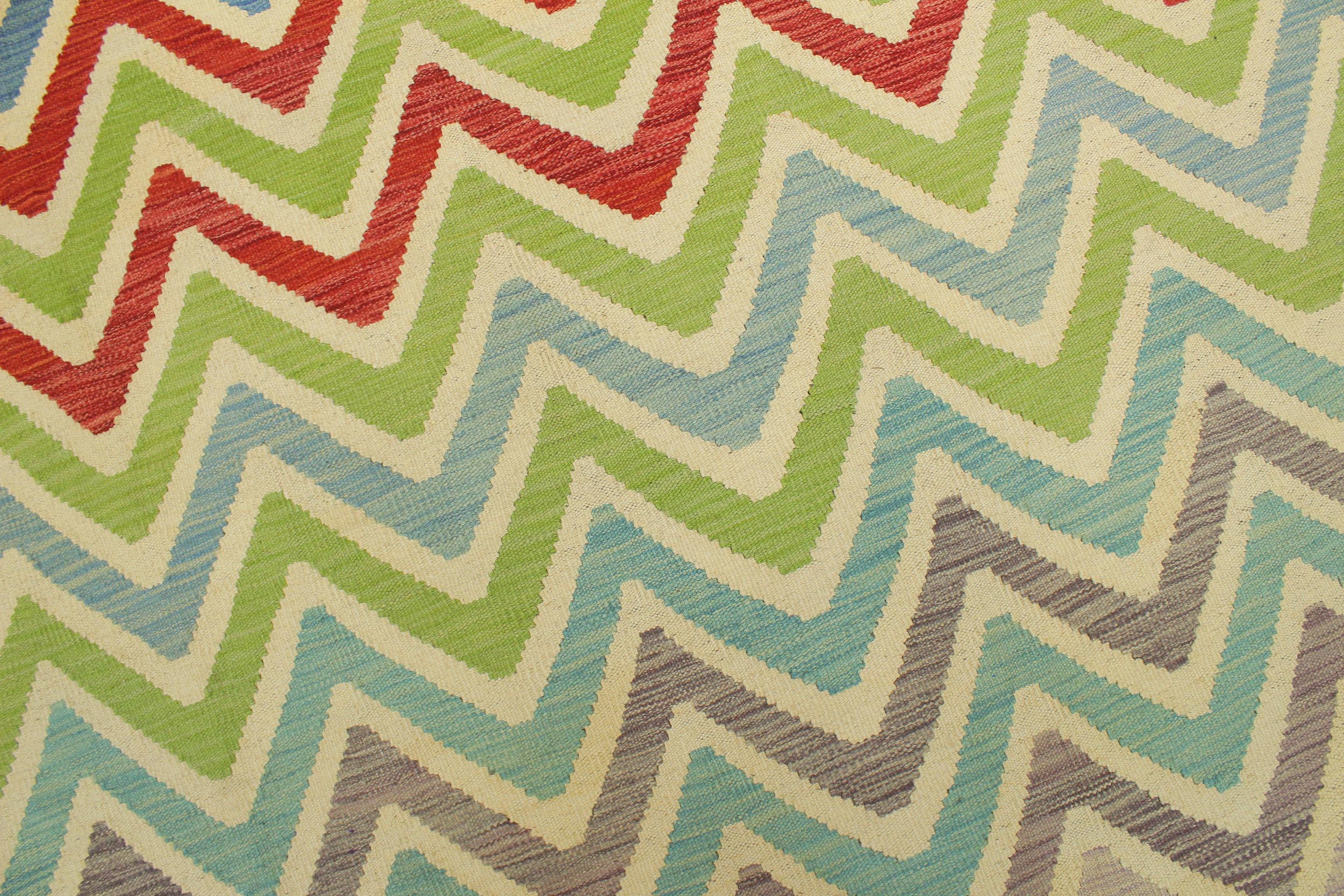 handmade Modern Kilim Red Blue Hand-Woven RECTANGLE 100% WOOL area rug 8x10