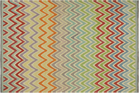 handmade Modern Kilim Red Blue Hand-Woven RECTANGLE 100% WOOL area rug 8x10