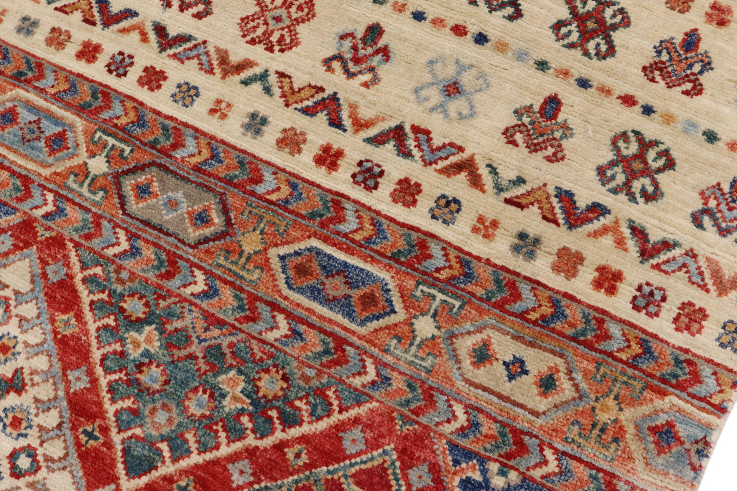 handmade Geometric Kurjean Beige Red Hand Knotted RECTANGLE 100% WOOL area rug 3x5
