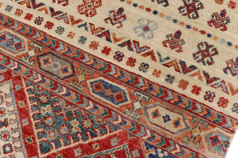 handmade Geometric Kurjean Beige Red Hand Knotted RECTANGLE 100% WOOL area rug 3x5