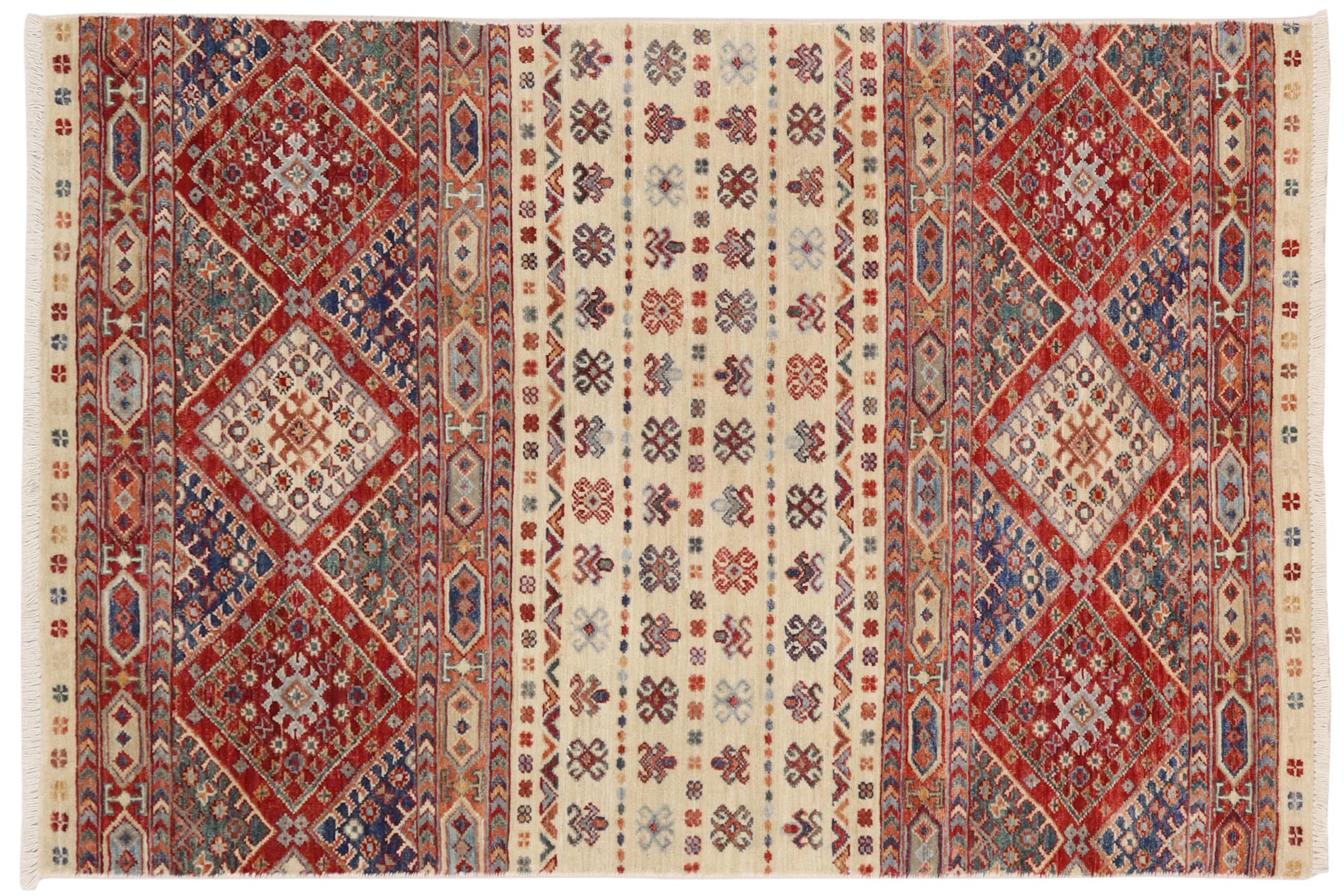handmade Geometric Kurjean Beige Red Hand Knotted RECTANGLE 100% WOOL area rug 3x5