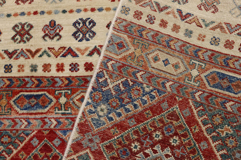 handmade Geometric Kurjean Beige Red Hand Knotted RECTANGLE 100% WOOL area rug 3x5