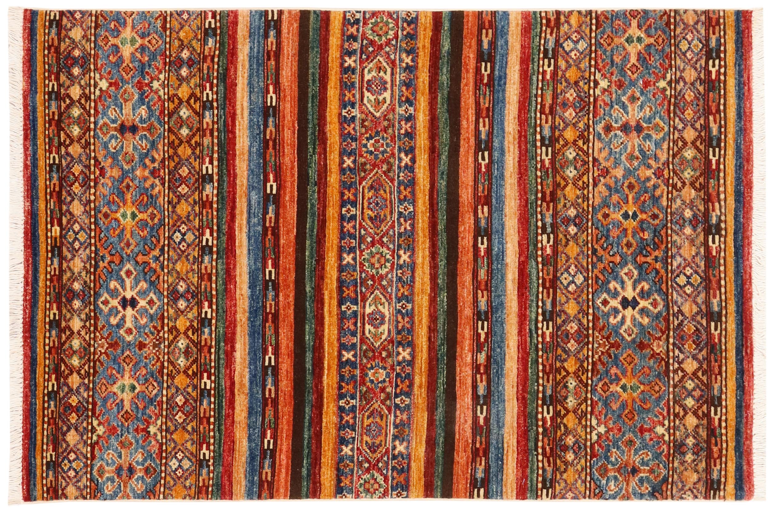 handmade Geometric Kurjean Red Blue Hand Knotted RECTANGLE 100% WOOL area rug 3x4