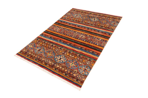 handmade Geometric Kurjean Red Blue Hand Knotted RECTANGLE 100% WOOL area rug 3x4