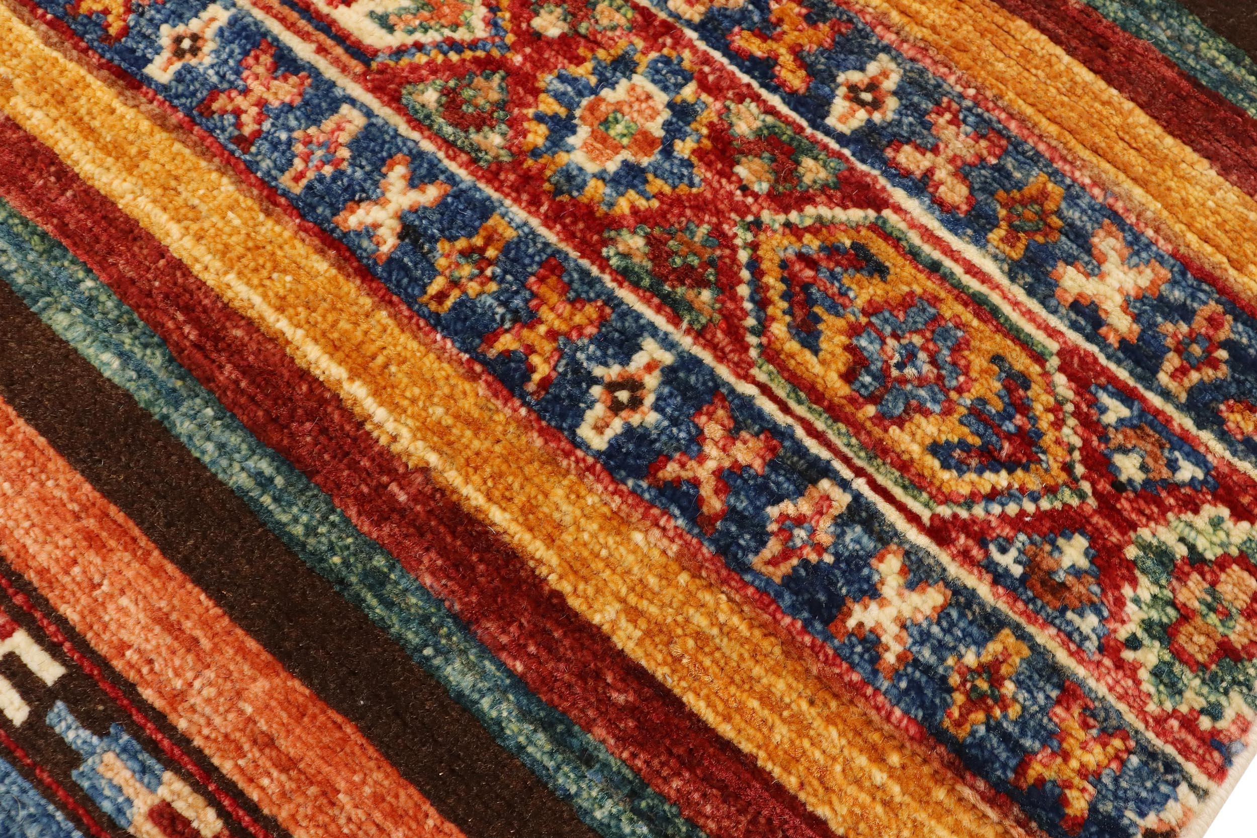 handmade Geometric Kurjean Red Blue Hand Knotted RECTANGLE 100% WOOL area rug 3x4