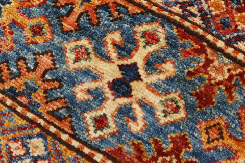 handmade Geometric Kurjean Red Blue Hand Knotted RECTANGLE 100% WOOL area rug 3x4