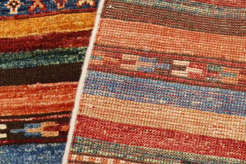 handmade Geometric Kurjean Red Blue Hand Knotted RECTANGLE 100% WOOL area rug 3x4