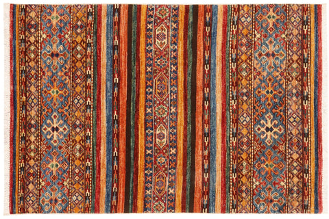 handmade Geometric Kurjean Red Blue Hand Knotted RECTANGLE 100% WOOL area rug 3x4