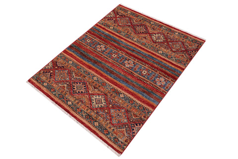 handmade Geometric Kurjean Red Blue Hand Knotted RECTANGLE 100% WOOL area rug 3x4