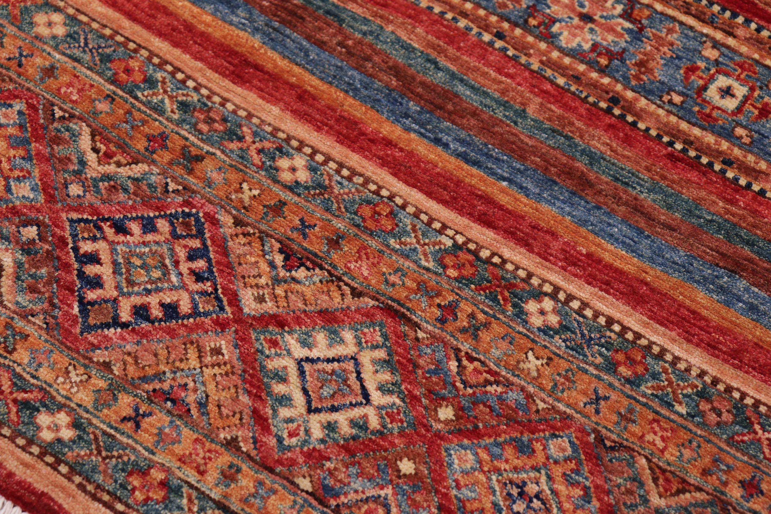 handmade Geometric Kurjean Red Blue Hand Knotted RECTANGLE 100% WOOL area rug 3x4