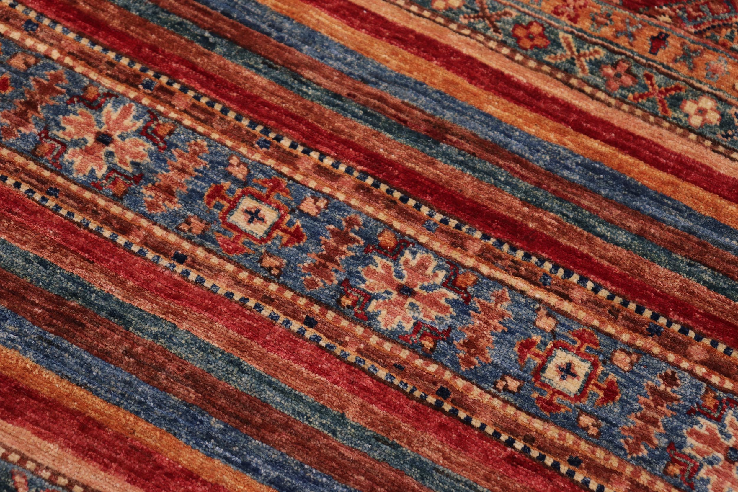 handmade Geometric Kurjean Red Blue Hand Knotted RECTANGLE 100% WOOL area rug 3x4