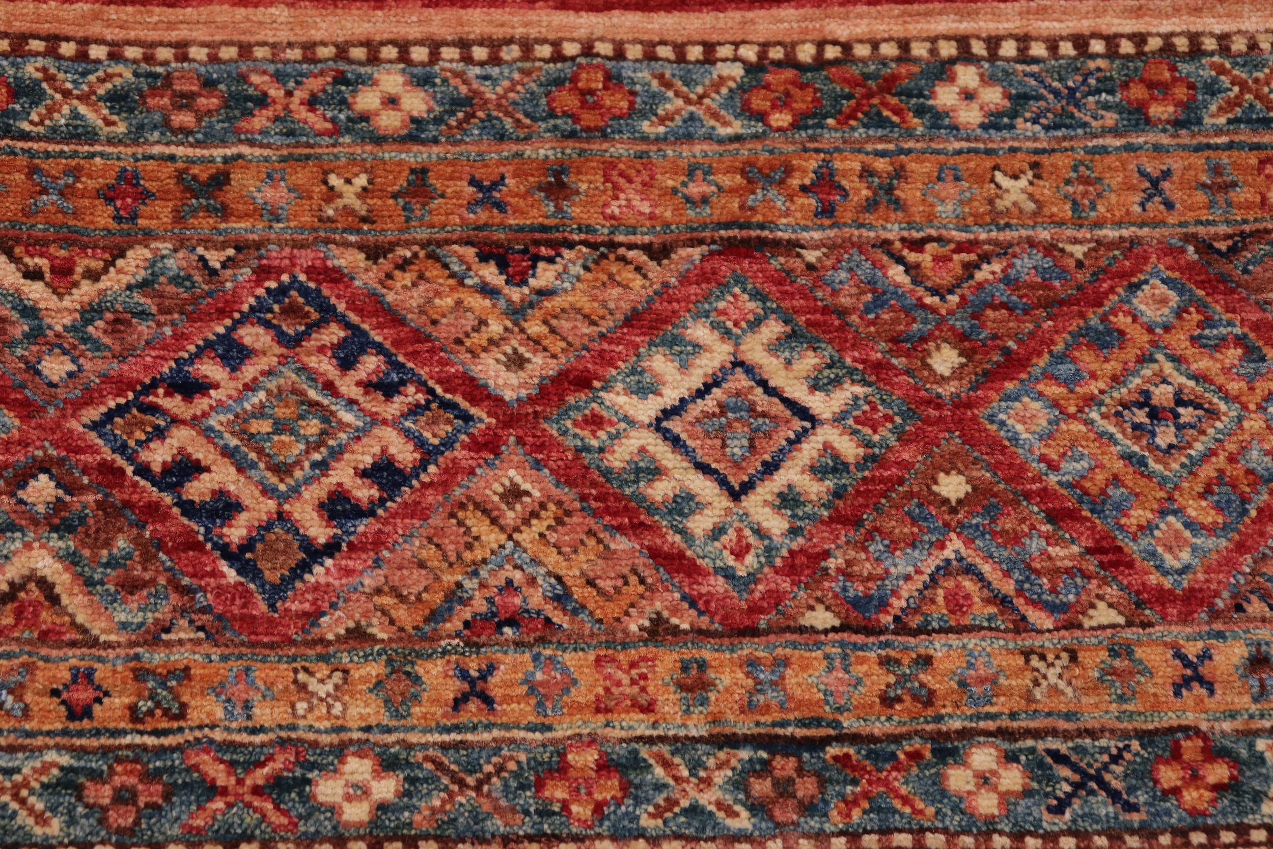 handmade Geometric Kurjean Red Blue Hand Knotted RECTANGLE 100% WOOL area rug 3x4