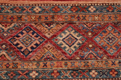 handmade Geometric Kurjean Red Blue Hand Knotted RECTANGLE 100% WOOL area rug 3x4