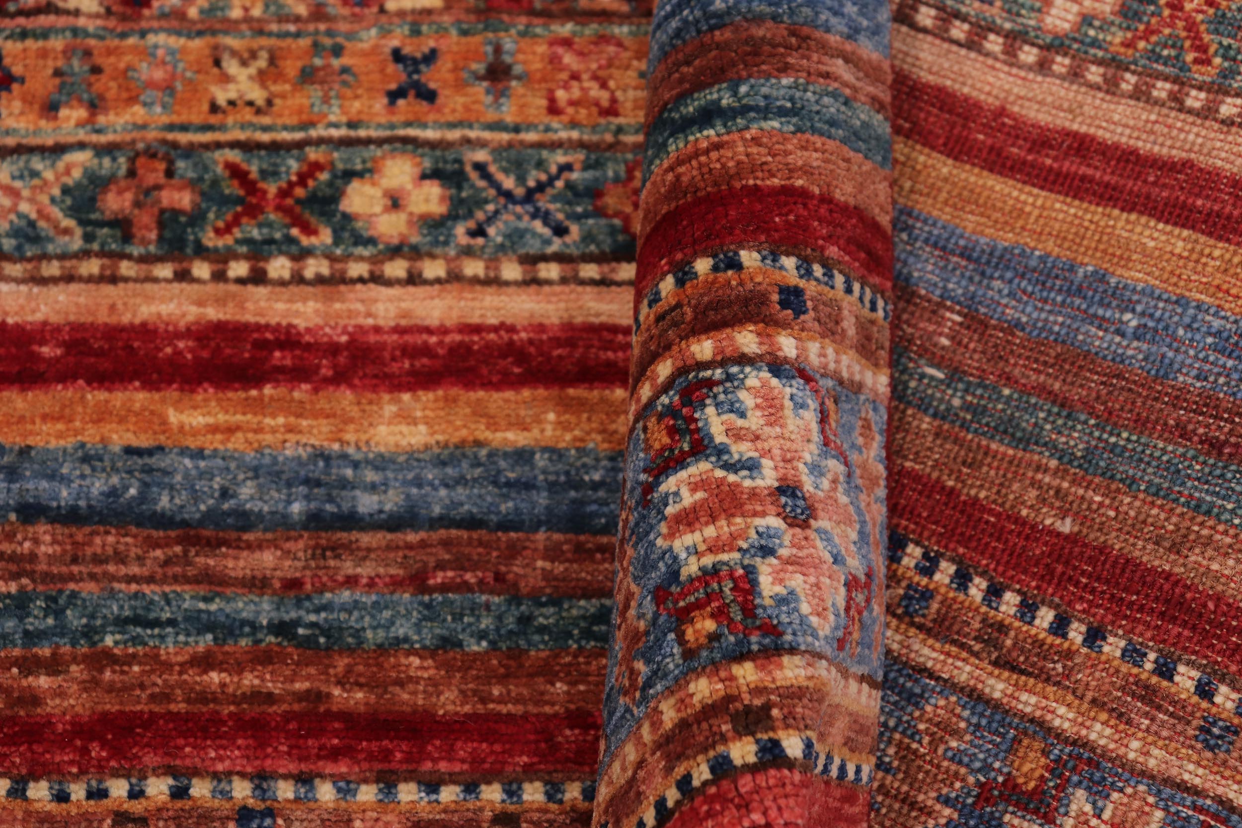 handmade Geometric Kurjean Red Blue Hand Knotted RECTANGLE 100% WOOL area rug 3x4