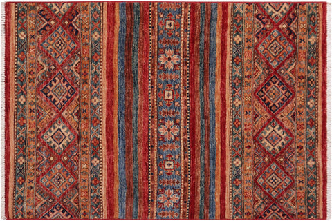 handmade Geometric Kurjean Red Blue Hand Knotted RECTANGLE 100% WOOL area rug 3x4