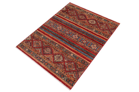 handmade Geometric Kurjean Red Blue Hand Knotted RECTANGLE 100% WOOL area rug 3x4