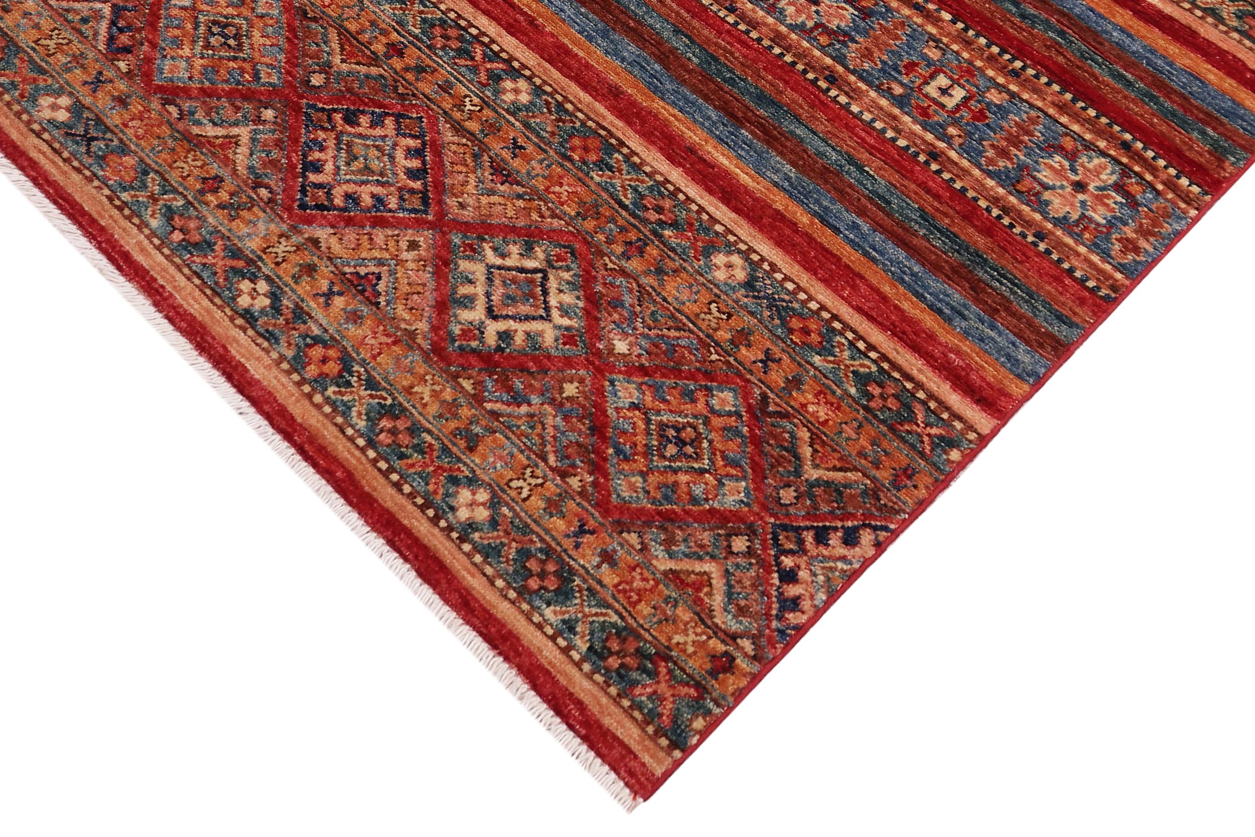 handmade Geometric Kurjean Red Blue Hand Knotted RECTANGLE 100% WOOL area rug 3x4