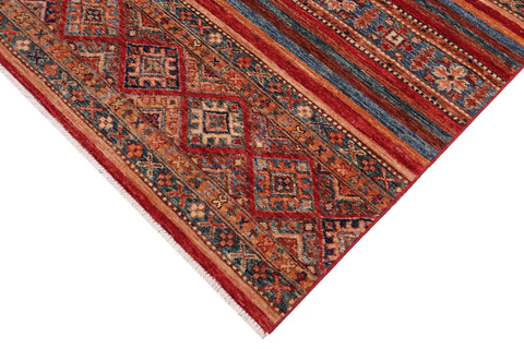 handmade Geometric Kurjean Red Blue Hand Knotted RECTANGLE 100% WOOL area rug 3x4