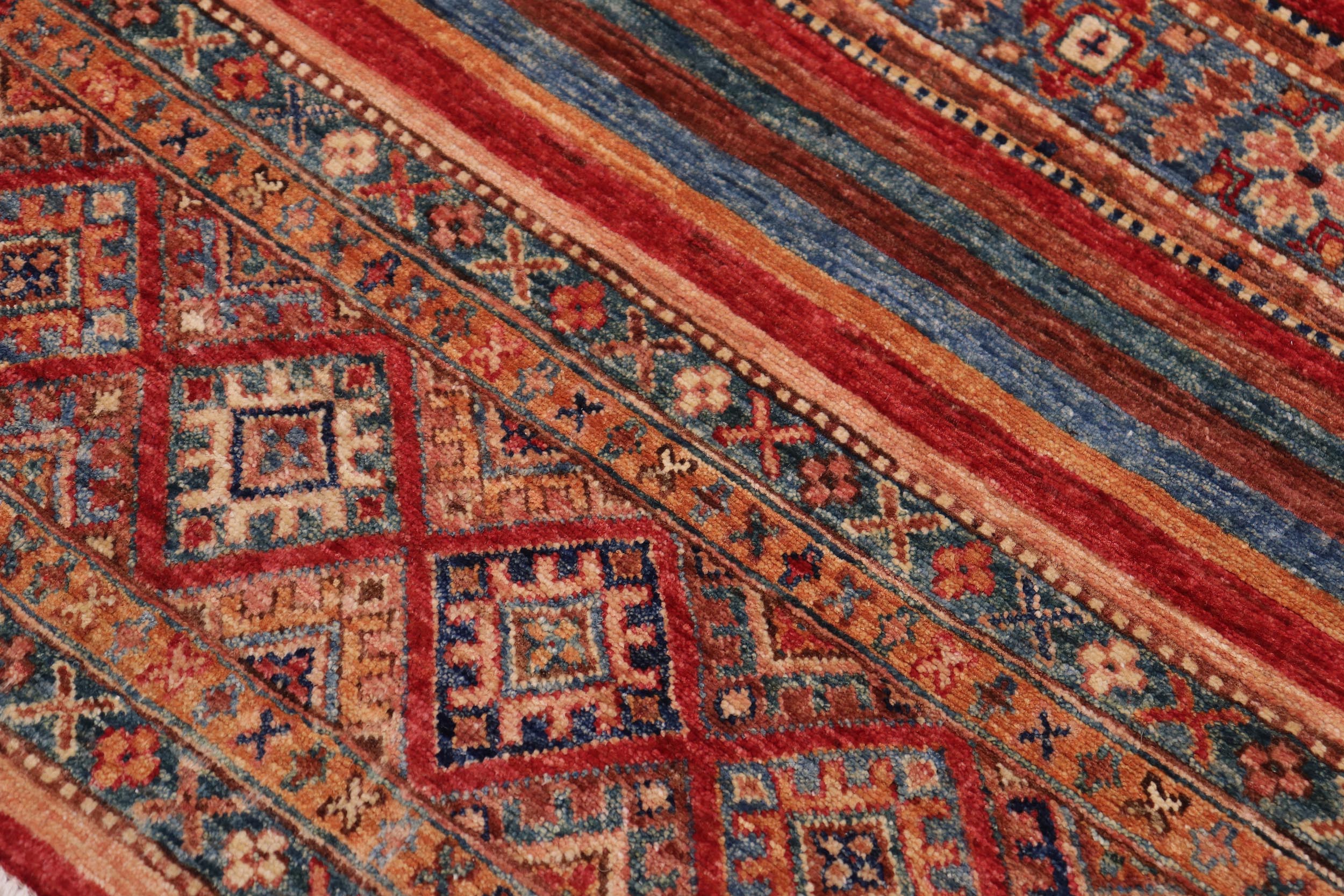 handmade Geometric Kurjean Red Blue Hand Knotted RECTANGLE 100% WOOL area rug 3x4