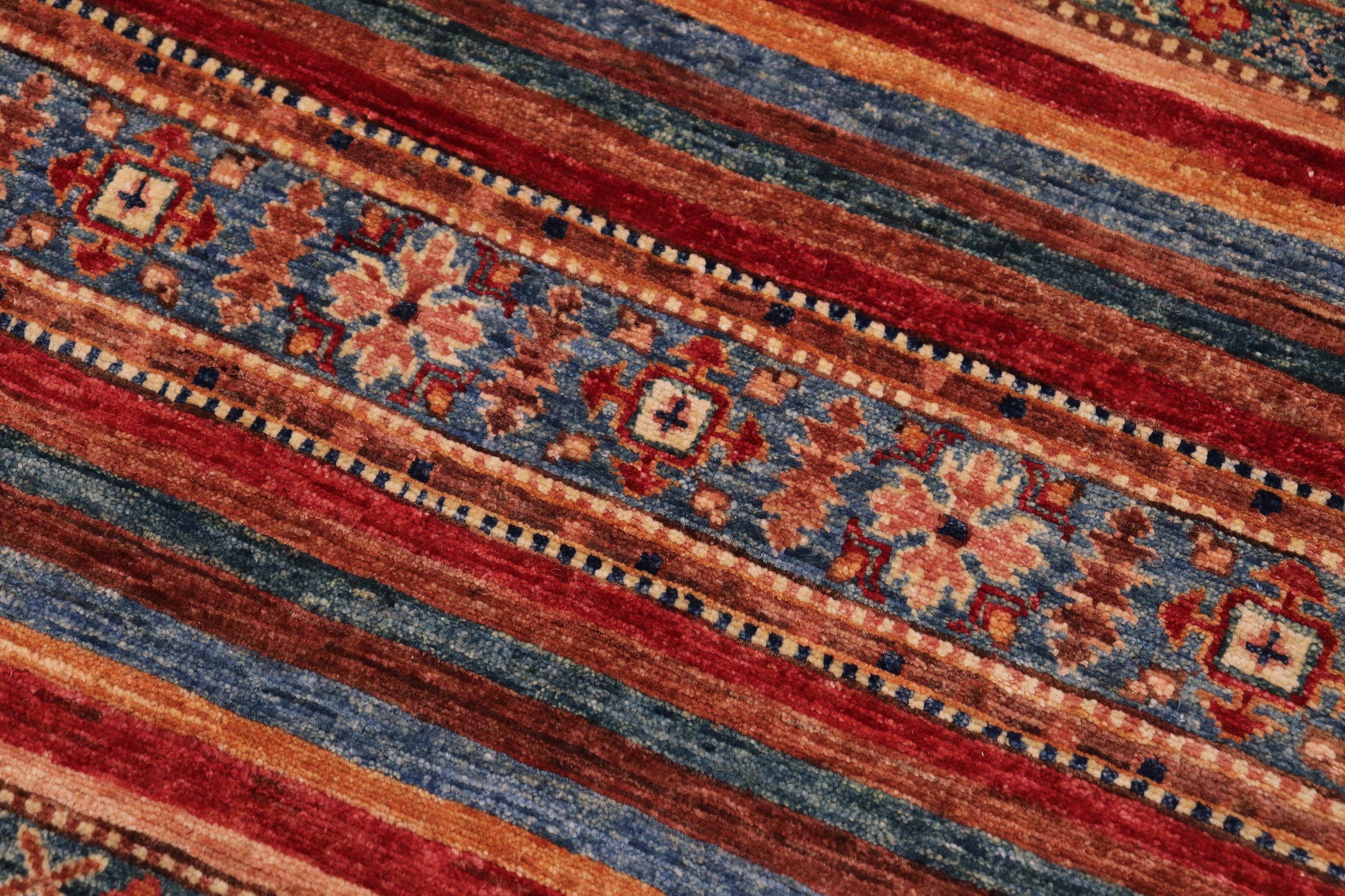 handmade Geometric Kurjean Red Blue Hand Knotted RECTANGLE 100% WOOL area rug 3x4