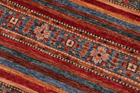handmade Geometric Kurjean Red Blue Hand Knotted RECTANGLE 100% WOOL area rug 3x4
