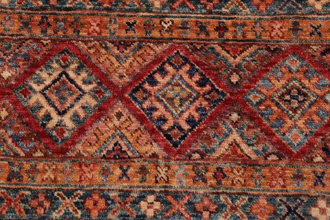 handmade Geometric Kurjean Red Blue Hand Knotted RECTANGLE 100% WOOL area rug 3x4