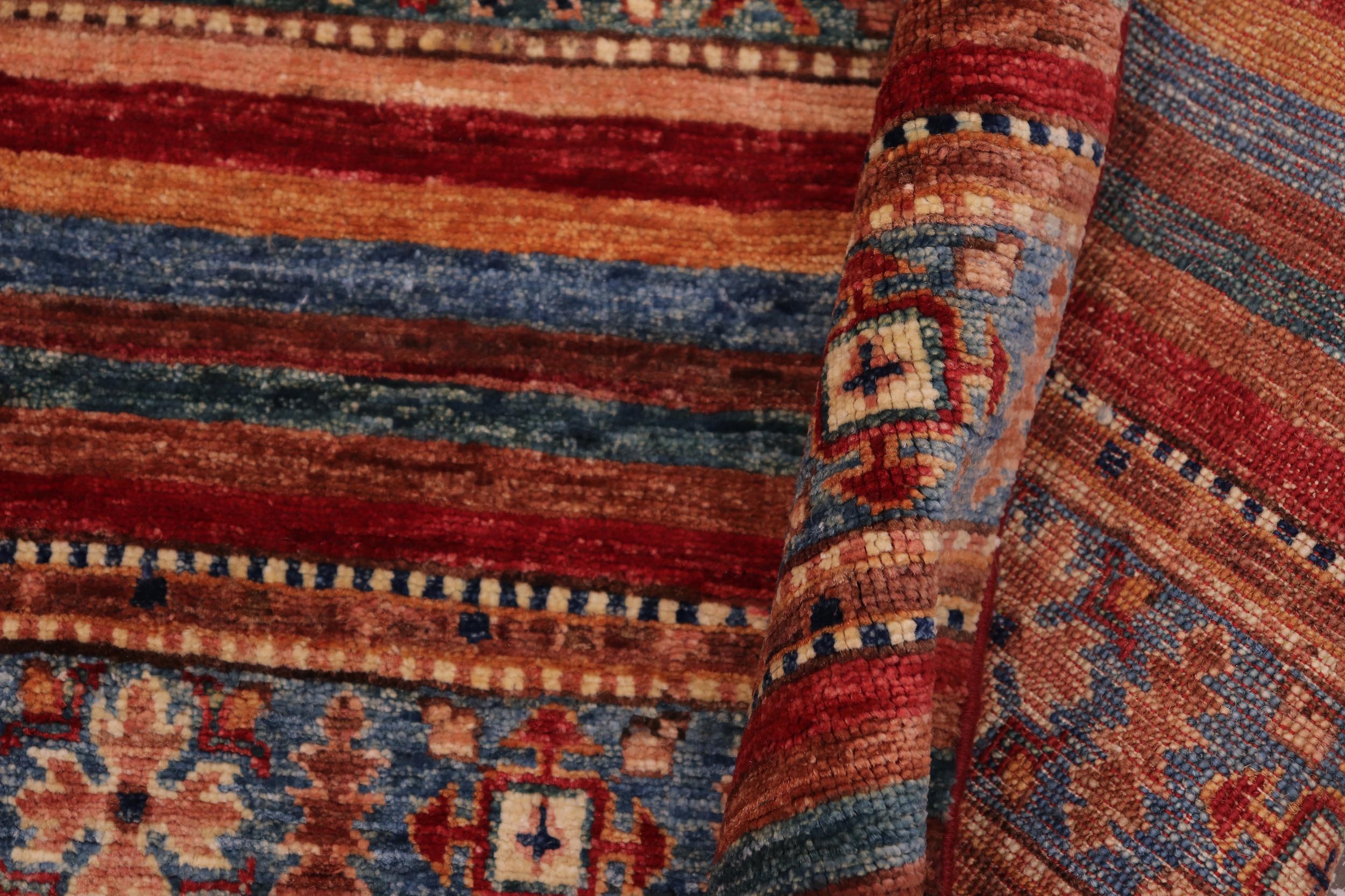 handmade Geometric Kurjean Red Blue Hand Knotted RECTANGLE 100% WOOL area rug 3x4