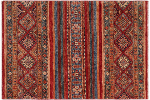 handmade Geometric Kurjean Red Blue Hand Knotted RECTANGLE 100% WOOL area rug 3x4