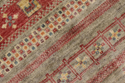 handmade Geometric Kurjean Green Red Hand Knotted RECTANGLE 100% WOOL area rug 4x6