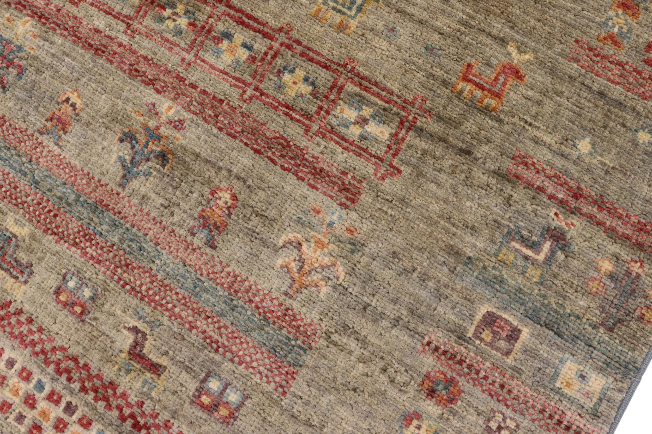 handmade Geometric Kurjean Green Red Hand Knotted RECTANGLE 100% WOOL area rug 4x6