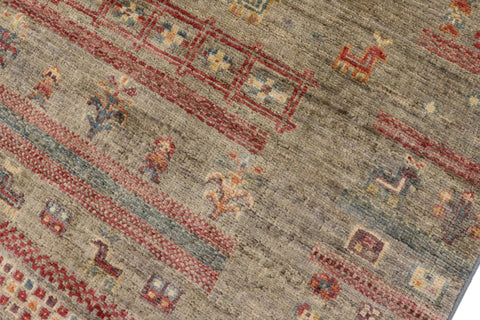 handmade Geometric Kurjean Green Red Hand Knotted RECTANGLE 100% WOOL area rug 4x6