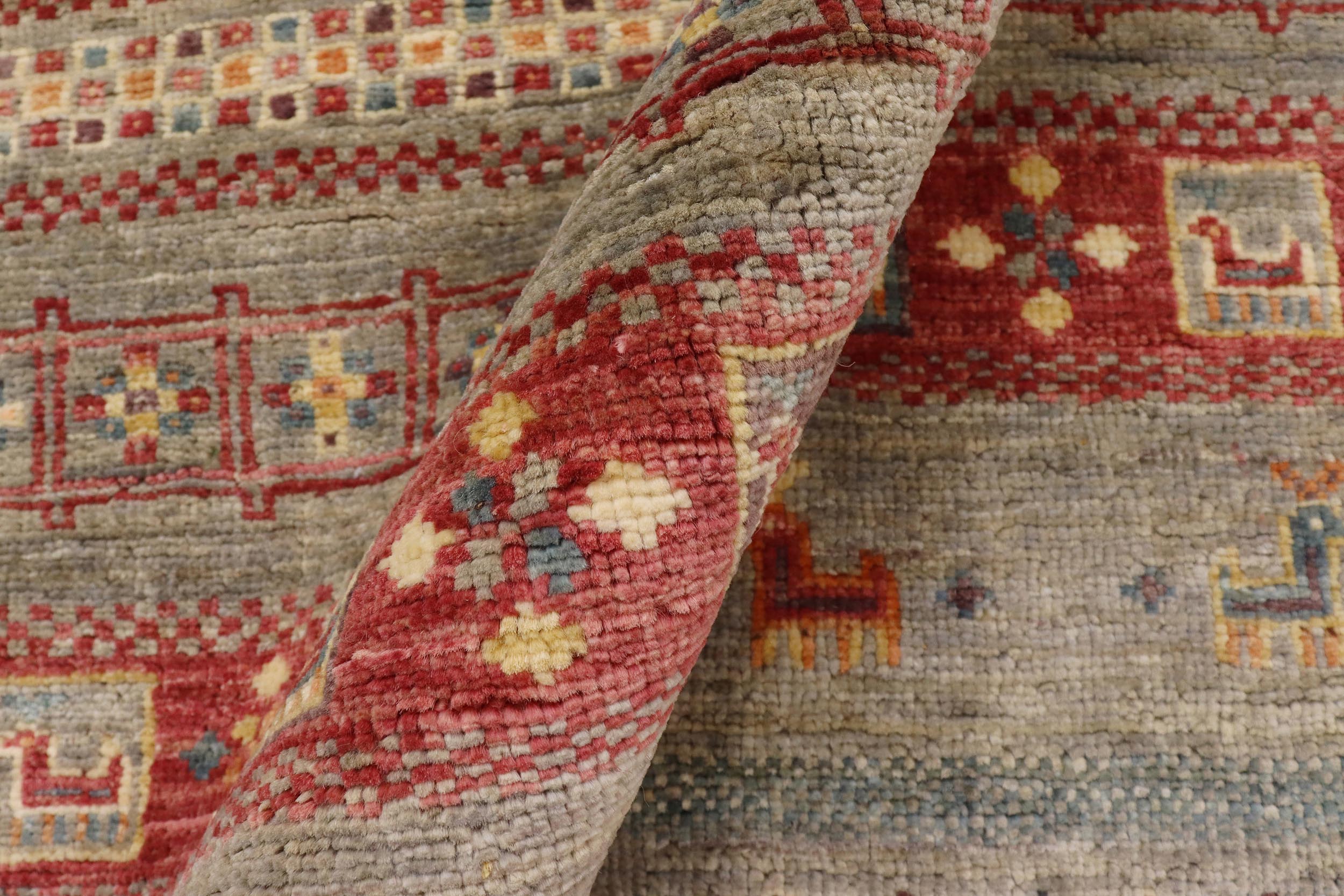 handmade Geometric Kurjean Green Red Hand Knotted RECTANGLE 100% WOOL area rug 4x6
