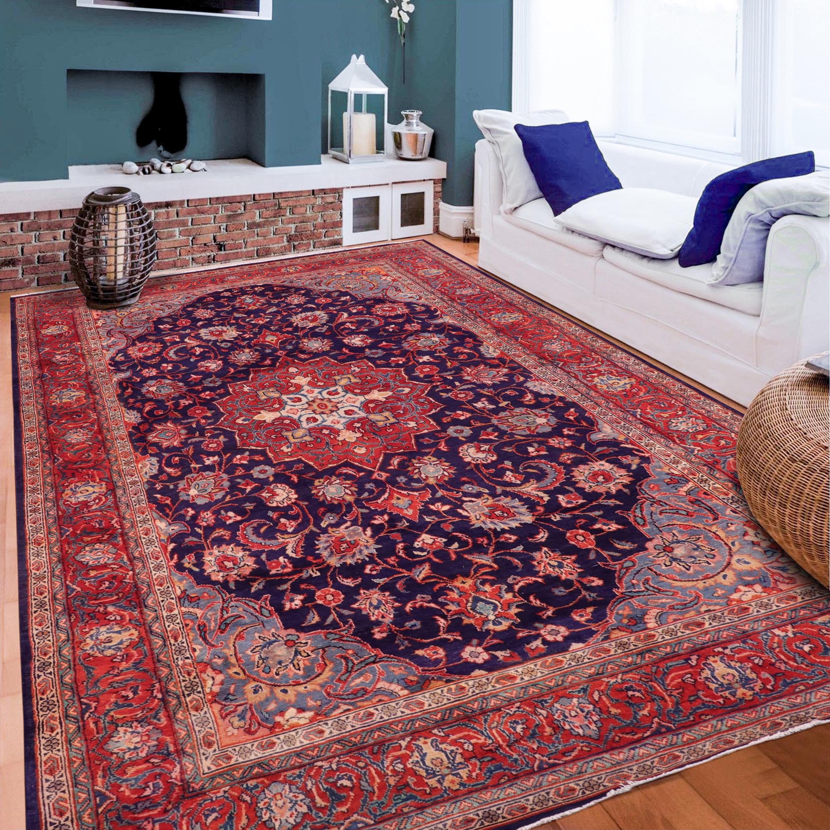 handmade Traditional Kashan Blue Rust Hand Knotted RECTANGLE 100% WOOL area rug 6 x 12
