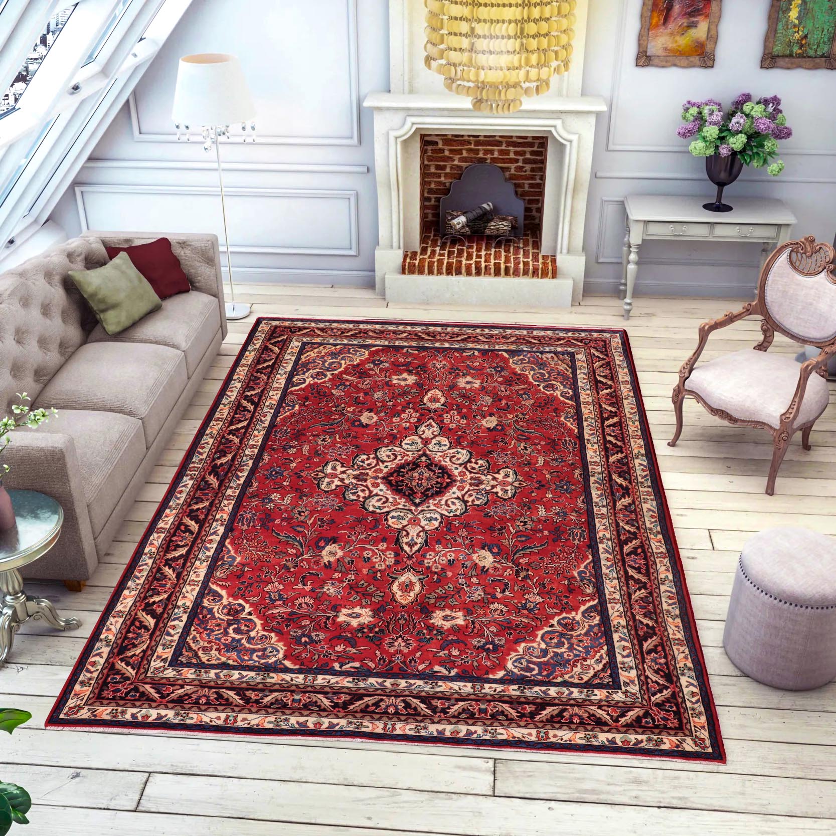 handmade Traditional Kashan Red Blue Hand Knotted RECTANGLE 100% WOOL area rug 7 x 10