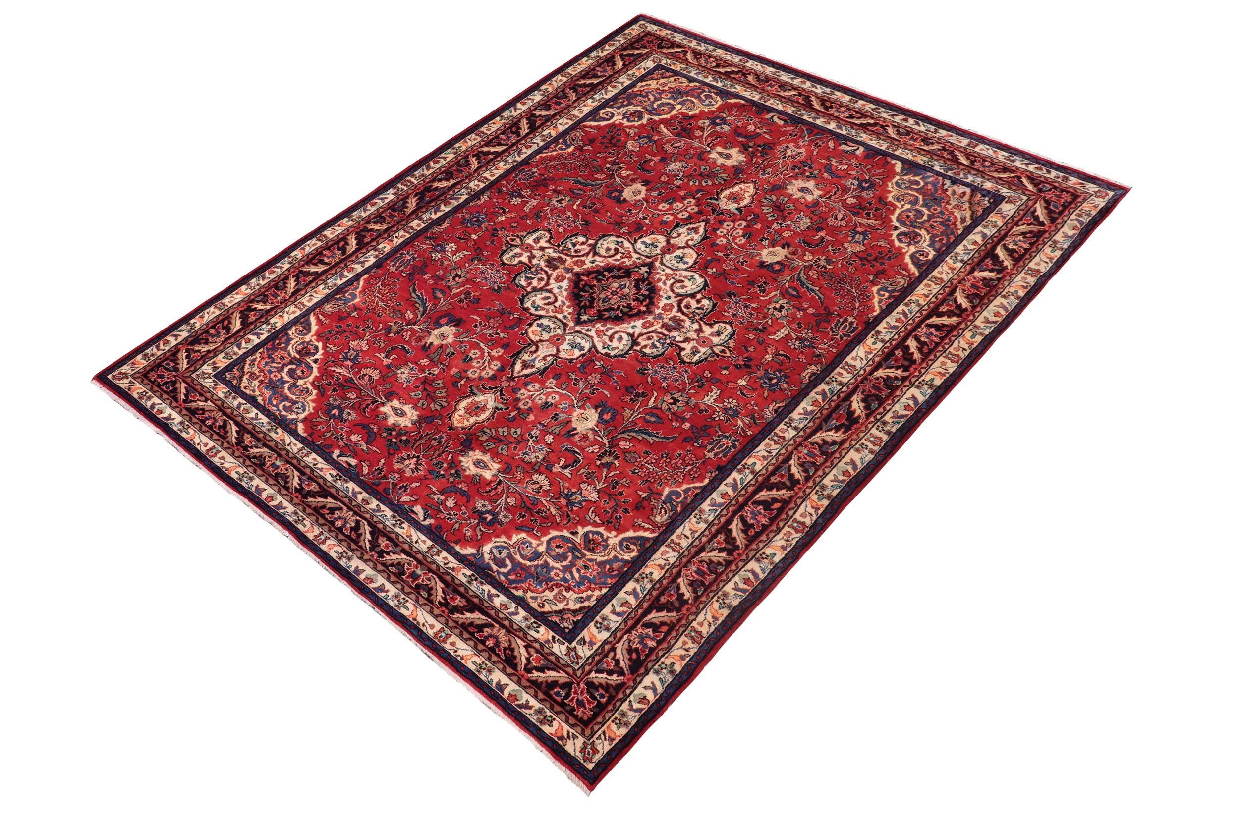 handmade Traditional Kashan Red Blue Hand Knotted RECTANGLE 100% WOOL area rug 7 x 10
