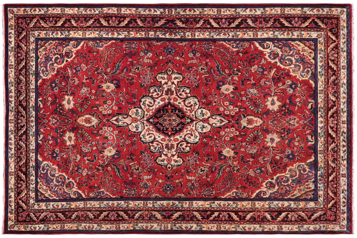 handmade Traditional Kashan Red Blue Hand Knotted RECTANGLE 100% WOOL area rug 7 x 10